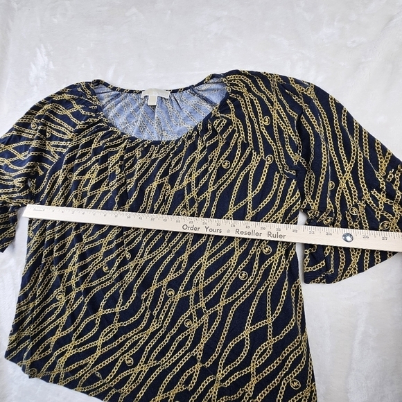 Michael Kors blouse flared sleeve 2X womens gold chain print short sleeve - Picture 6 of 8